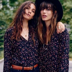 Madewell x Sézane long sleeved silk floral blouse